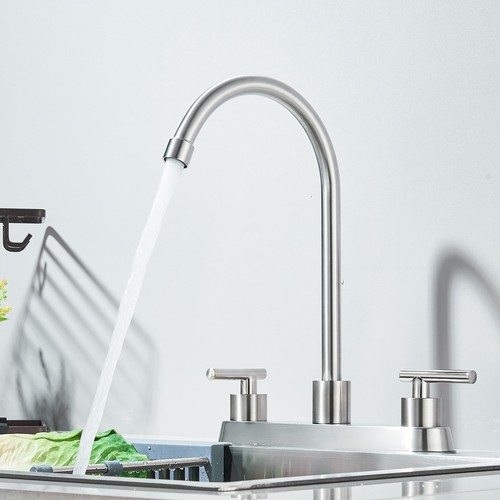 Brushed Nickel 8 inch Centerset Kitchen Faucet 3 Hole 2 Handle Swivel Sink Mixer - Picture 3 of 12