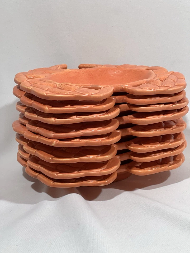 Lote de (8) cuencos de cangrejo Bergschrund vintage de cerámica naranja cocina comedor Foto 4 de 4