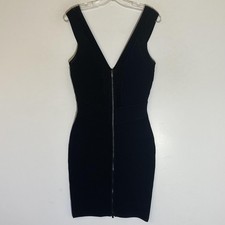 Diane Von Furstenberg Dress Womens Small Black Knit Bodycon V Neck Mini Zip S