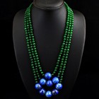 668.00 Cts Natural 3 Strand Onyx & Lapis Lazuli Round Beads Necklace Jk 01E283