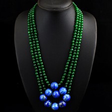 668.00 Cts Natural 3 Strand Onyx & Lapis Lazuli Round Beads Necklace JK 01E283