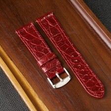 Dark Red Leather Watch Band, Men Flat Watch Strap, Quick Release 16mm - 24mm