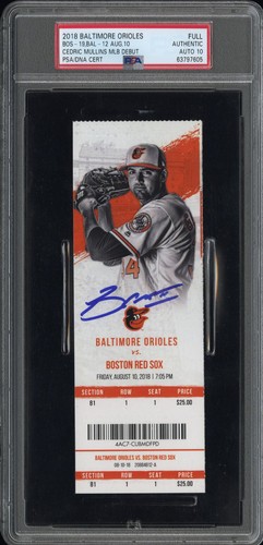Cedric Mullins Signed Mlb Debut Season Ticket Stub Orioles 8/10/18 PSA 10 COA - Picture 1 of 2