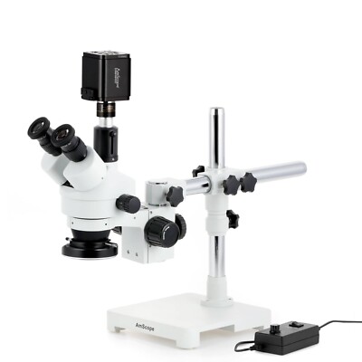 AmScope 7X-45X Trinocular Stereo Boom LED Microscope+8MP HDMI/WiFi/LAN Camera
