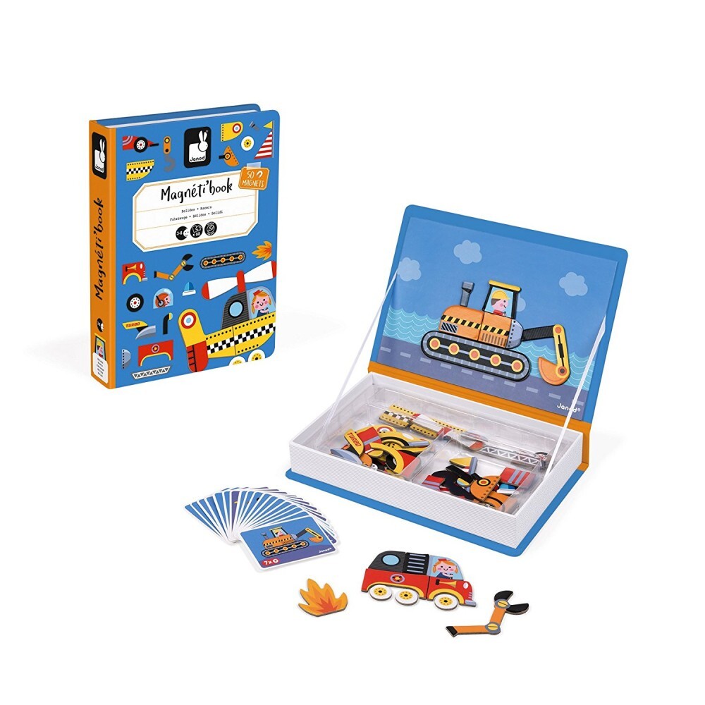 Magnetibook Bolides Janod neuf, livre magnétique éducatif avec 18 cartes et 50 magnets multicolores