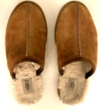 UGG Women's Scuff Slippers Slip On Chestnut Suede Leather Sheepskin Size 10