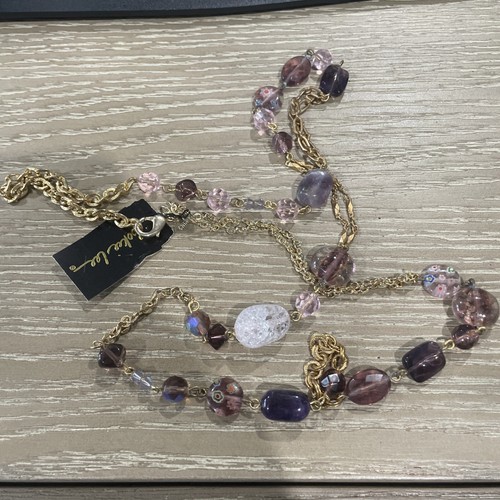 Vintage Amethyst Crystal Art Glass 35" Necklace GoldTone Cookie Lee Original tag - Picture 4 of 4