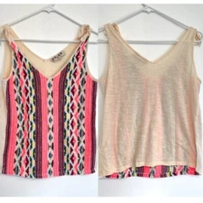 DOLAN LEFT COAST ANTHROPOLOGIE Cream Beige Multicolor Embroidered V-Neck Tank XS