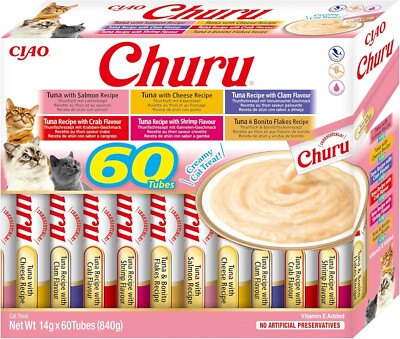 60x14 g INABA Churu Katzenleckerlis Snacks MIX Thunfisch cream getreidefrei