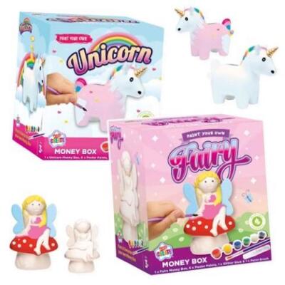 Malen Sie Ihre eigene Geldbox Sparschwein Kinder Handwerk Einhorn Fee Weihnachtsgeschenk