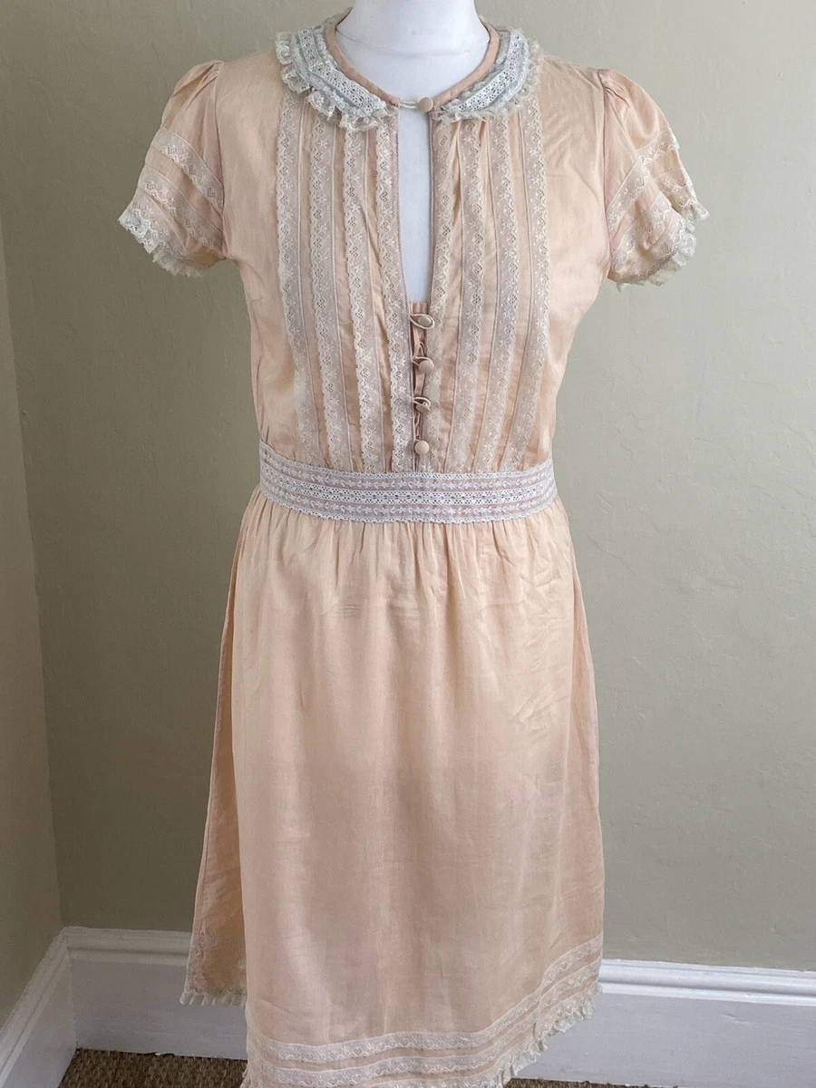 TOPSHOP peach cotton and ivory lace dress mid length size 12 eBay