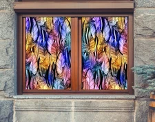 3D Leaf Pattern A56 Window Film Print Sticker Cling Stained Glass UV Sinsin