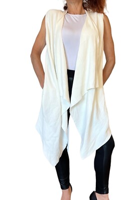 THEORY SLEEVELESS FLYAWAY REVERIE VEST CARDIGAN SWEATER WHITE OPEN