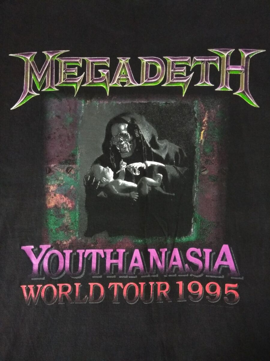 Rare Megadeth Band Vintage T-Shirt Youthanasia 1995 World Rare Megadeth Band Vintage T-Shirt Youthanasia 1995 World