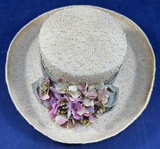 Vintage Toucan Collection NY Floral Upturned Brim Woven Natural Straw Breton Hat