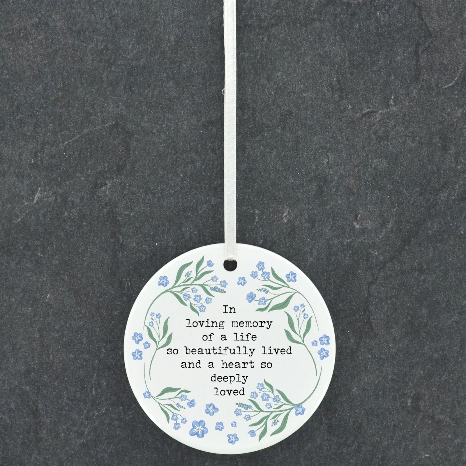 Loving Memory Forget Me Nots Floral Design On Ceramic Circle Ornament