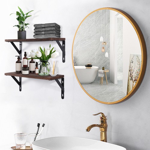 2x Wooden Floating Shelves Wall Mounted Display Storage Hold Rustic Industrial - Picture 6 of 13
