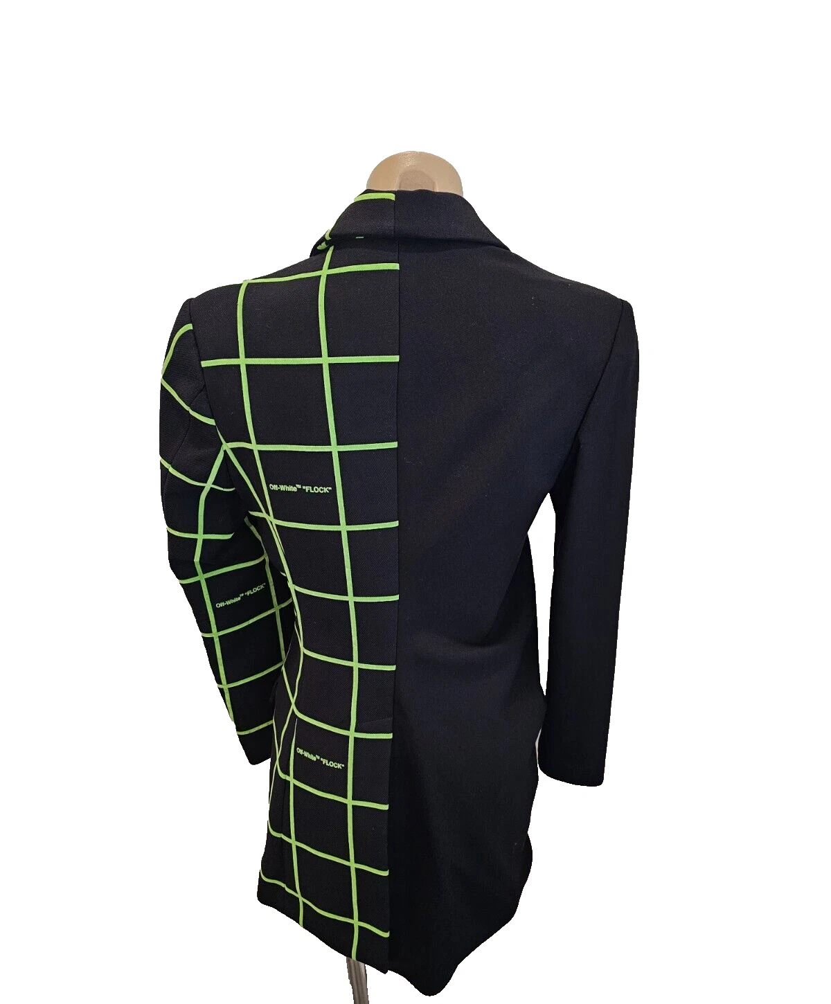 OFF WHITE Abito blazer bianco sporco nero flock collage con quadrati bordi in velluto verde 40