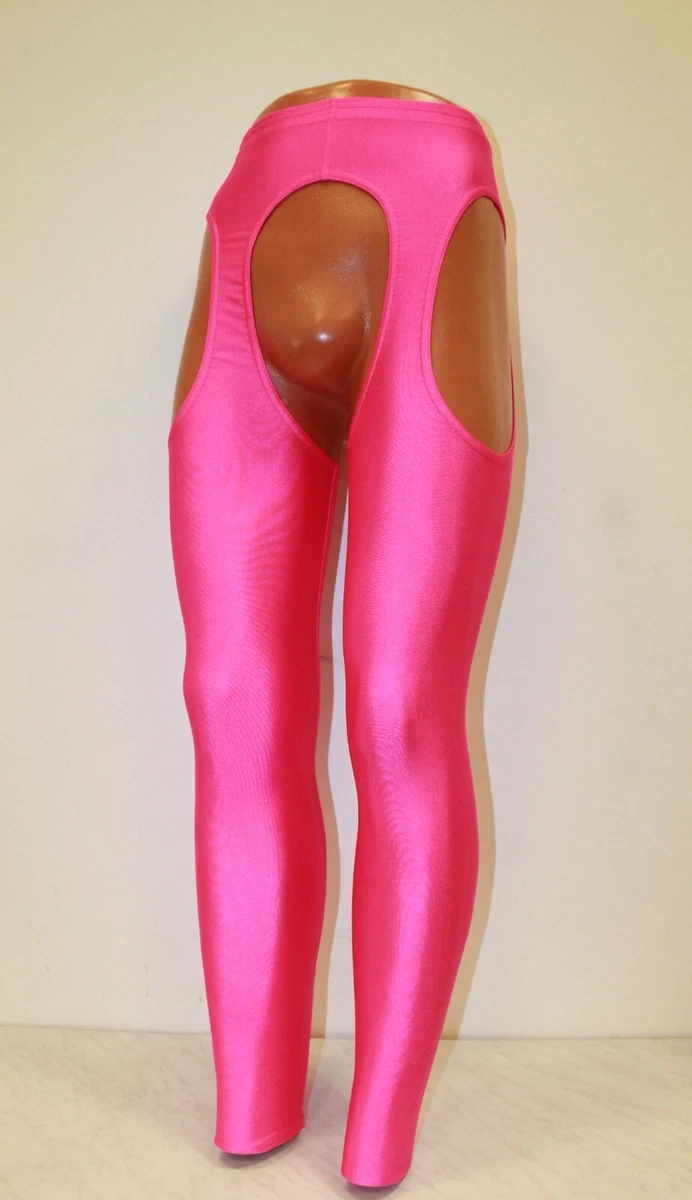 Men Leggings 506-56 Hole Thighs Hole Crotch Hot Pink Spandex Size M