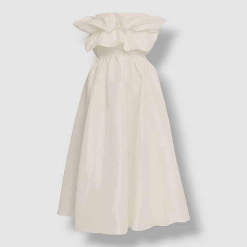 $740 Kika Vargas Women Ivory Sleeveless Strapless Ruffle A-Line Dress Size M - Picture 3 of 8