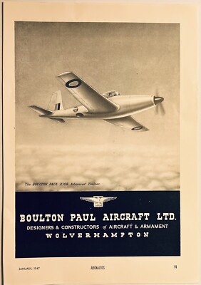 Boulton Paul Aircraft Ltd  London 1947 Print Ad Advertisement Wolverhampton