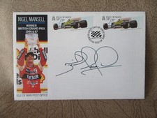 Nigel Mansell Autogramm - Sieger British GP 1986 & 87 mit Briefmarken