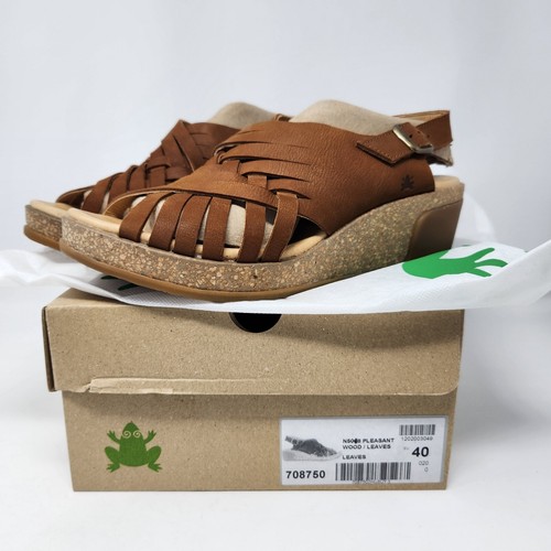 New El Naturalista Womens Leaves Sandals Leather Wood Brown Size EU 40 US 9 - Picture 2 of 3