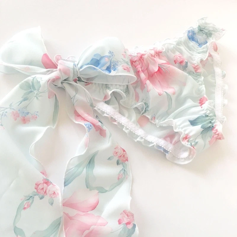 Chiffon Blumenmuster Unterwäsche Höschen Slip Lingerie Schnürer Rüschen Sexy - Bild 4 von 4