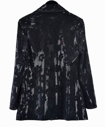 Vintage ST. JOHN EVENING Santana Knit Long Jacket Black Paillette 8 10 Medium - Picture 6 of 10