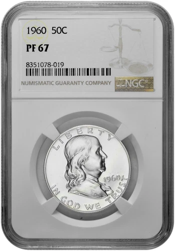 1960 50C Silver Proof Franklin Half Dollar NGC PF 67 White Coin with New Holder