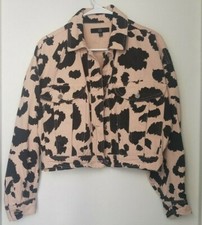 Missguided Pink Black Animal Prink Jean Denim Jacket Size 0