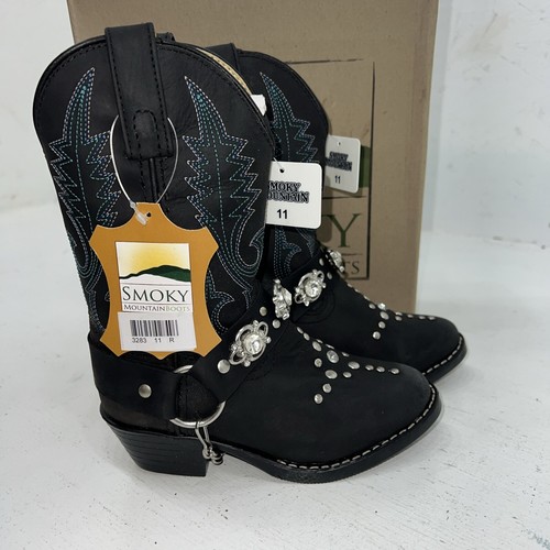 New Children’s Black Smoky Mountain Cowboy Boots. 3283 C 11 D. 24-76 - Picture 4 of 8