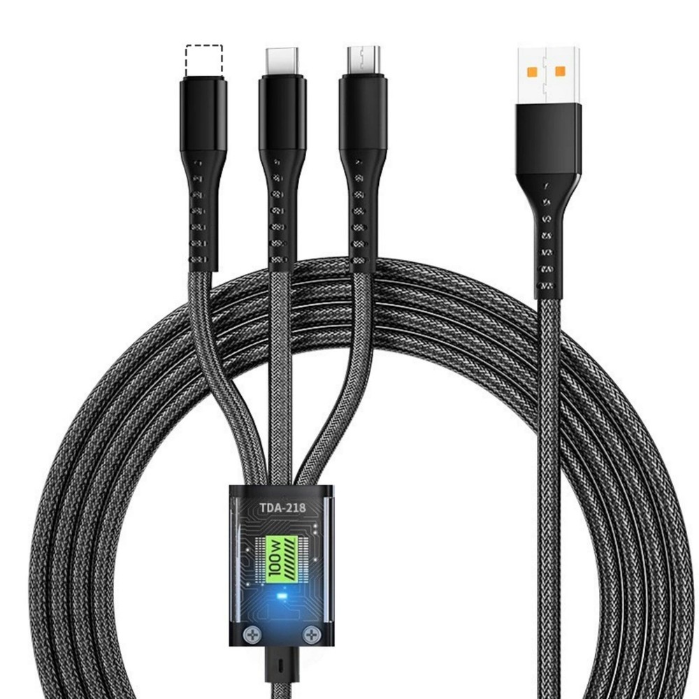 Transparent Glow-in-the-Dark 3-in-1 Fast Charging USB Cable for Lightning Micro USB and Type-C