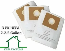 Casa Vacuums 3PK Shop Vac 2-2.5 Gal HEPA Type B All Around Bags 90668 906-68-00