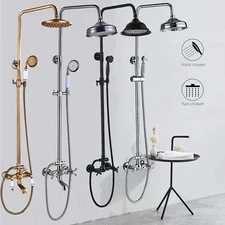 Wall Mount Shower Faucet Set 8"Rain Head Combo Hand Shower Tub Filler Mixer Taps