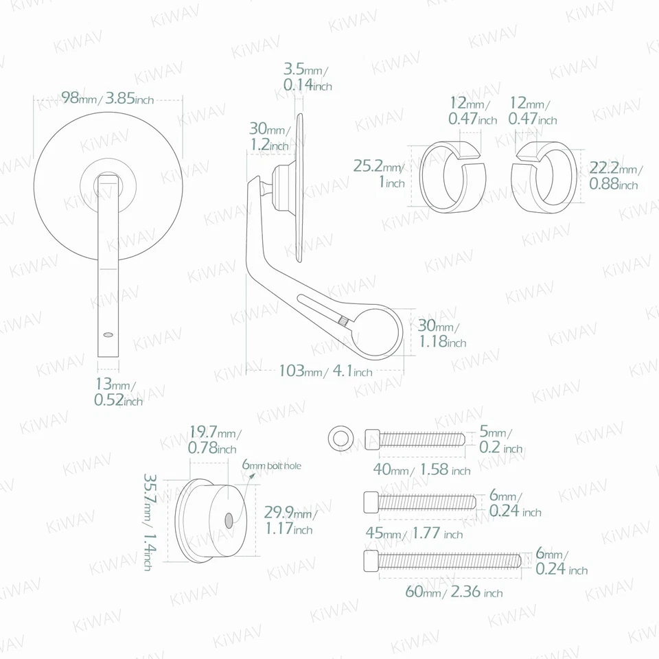 Bar end mirror x1PCE round black slim for Triumph Rocket III Classic Touring - Image 4 of 4