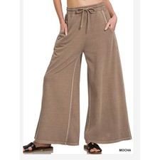 ZENANA WOMENS MOCHA FRENCH TERRY PIGMENT DYE  ENZYME WASHED PANTS