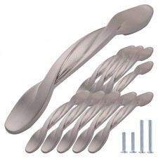10-Pack 4.5in Twisted Cabinet Handles Satin Nickel 3in Hole Center Kitchen Pull