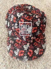 Chill Bitch Embroidered Red Black Orange Floral Adjustable Hat WESO