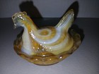 Boyd hen on nest salt cellars Slag Glass Caramel Yellow With White Miniature — photo 3