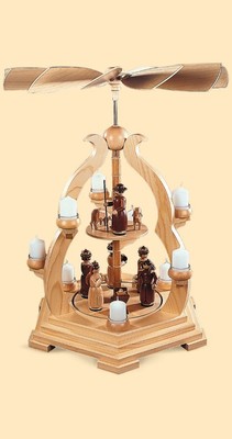 Piramide di Natale la nascitá di Cristo, 3 piani, 55 cm di altezza, naturale con lumini, originale Monti Metalliferi di Richard Glaesser - Piramidi - Nr. RG 16703