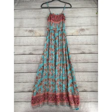 Cupshe Floral Maxi Sundress Coverup Womens Large Blue Pink Tank Dress NEW