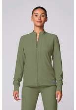 Med Couture Women Scrub Zip Front Warm-Up With Shoulder Yokes MC2660 OLIV Olive