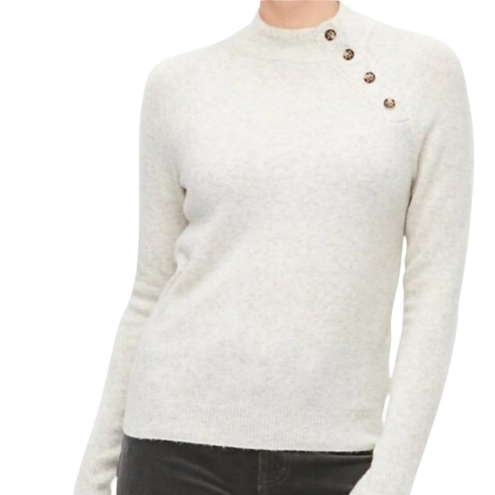 J. Crew Speckled Mock Neck Button Shoulder Sweater Yarn Knit Wool Medium