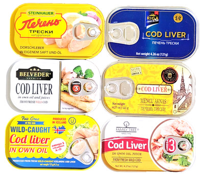 6PACK COD LIVER OWN JUICE & Oil OMEGA Iceland Foie Gras STEINHAUER Belved Печень