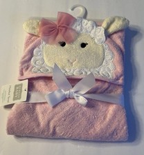 Hudson Baby Infant Girl Cotton Animal Face Hooded Towel, Lamb, One Size