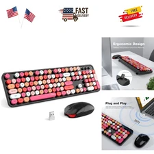 Wireless Keyboard and Mouse Combo, 2.4GHz Retro Full Size Typewriter Keyboard...