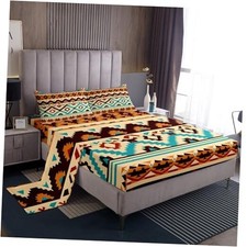 Southwestern Bed Sheets Set Geometric Sheet Set Tribal King Orange Green