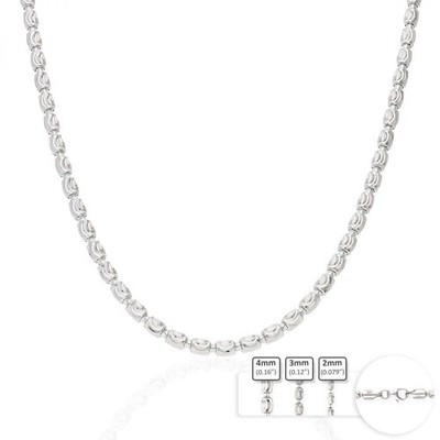 Sterling Silver 2mm-4mm White Half Moon-Cut Oval Barrel Beaded Chain (Solid Link