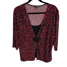Elementz Women's Blouse Top Size 2X Red/Black Print 3/4 Sleeves